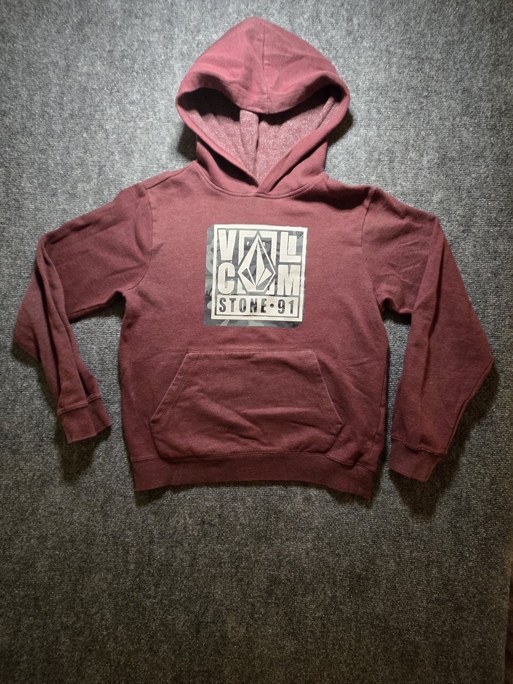 Volcom Kids Pullover Hoodie in Maroon with Logo